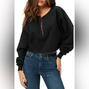 Gently Used Good American Collarless Half Zip Cropped Casual Sweatshirt
